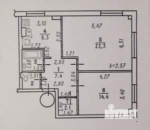 2-к квартира, вторичка, 59м2, 1/3 этаж