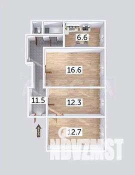3-к квартира, вторичка, 62м2, 1/2 этаж