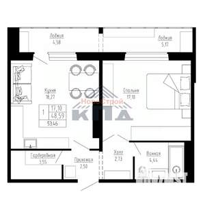 1-к квартира, строящийся дом, 53м2, 16/16 этаж