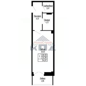 1-к квартира, строящийся дом, 35м2, 12/16 этаж
