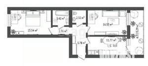 2-к квартира, строящийся дом, 63м2, 1/16 этаж