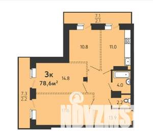 3-к квартира, вторичка, 74м2, 1/16 этаж