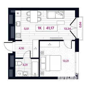 1-к квартира, вторичка, 41м2, 12/15 этаж