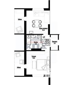 1-к квартира, строящийся дом, 57м2, 9/16 этаж