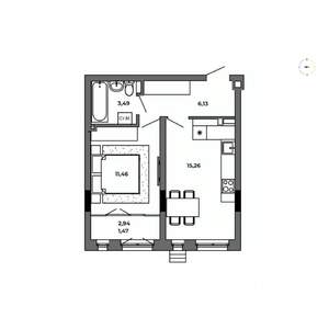 1-к квартира, строящийся дом, 38м2, 7/8 этаж