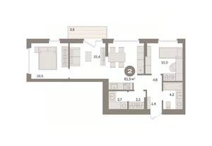 2-к квартира, вторичка, 62м2, 7/16 этаж
