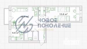 2-к квартира, вторичка, 45м2, 4/5 этаж