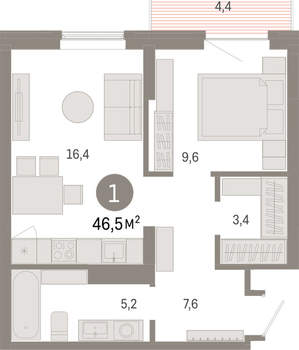 1-к квартира, вторичка, 47м2, 7/9 этаж
