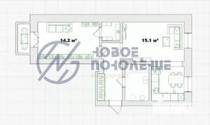 2-к квартира, вторичка, 52м2, 3/4 этаж