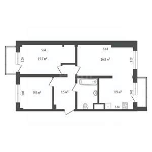 3-к квартира, вторичка, 68м2, 2/5 этаж