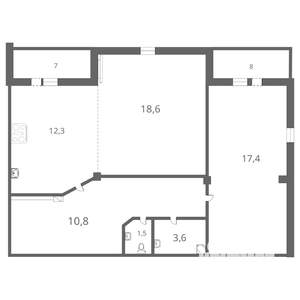 2-к квартира, вторичка, 67м2, 6/9 этаж