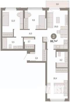 3-к квартира, вторичка, 87м2, 5/8 этаж