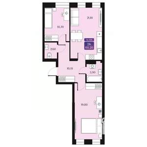 2-к квартира, вторичка, 68м2, 2/9 этаж