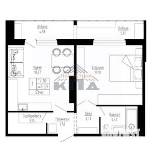 1-к квартира, вторичка, 53м2, 2/16 этаж