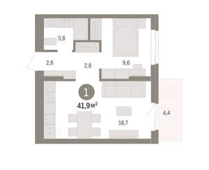 1-к квартира, вторичка, 42м2, 6/14 этаж
