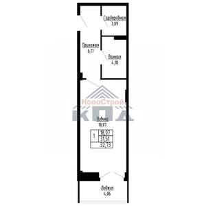1-к квартира, строящийся дом, 33м2, 9/16 этаж