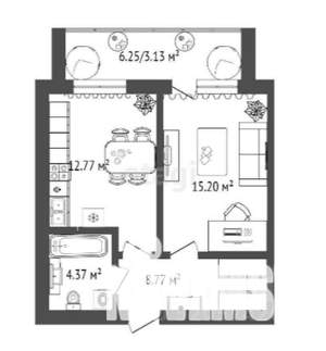 1-к квартира, строящийся дом, 46м2, 4/16 этаж