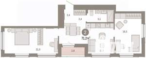 2-к квартира, вторичка, 71м2, 2/16 этаж