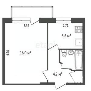 1-к квартира, вторичка, 29м2, 2/5 этаж