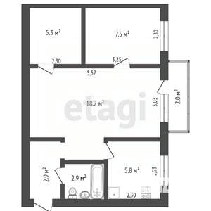 2-к квартира, вторичка, 45м2, 5/5 этаж
