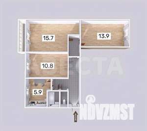 3-к квартира, вторичка, 59м2, 5/5 этаж