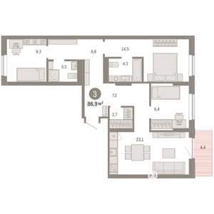 3-к квартира, вторичка, 87м2, 5/9 этаж