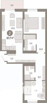 2-к квартира, вторичка, 68м2, 3/7 этаж