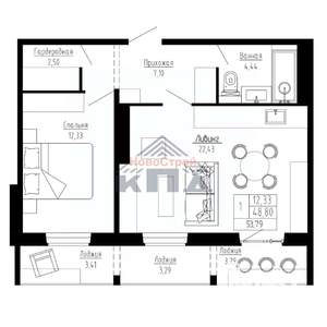 1-к квартира, вторичка, 54м2, 10/16 этаж