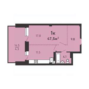 1-к квартира, строящийся дом, 43м2, 4/16 этаж