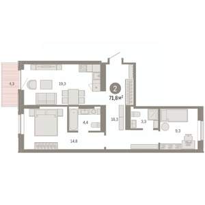 2-к квартира, вторичка, 72м2, 7/8 этаж