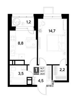 1-к квартира, строящийся дом, 35м2, 20/21 этаж