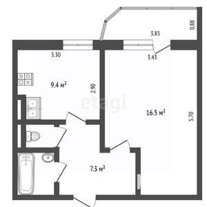 1-к квартира, вторичка, 37м2, 9/16 этаж