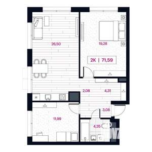 2-к квартира, строящийся дом, 72м2, 4/15 этаж