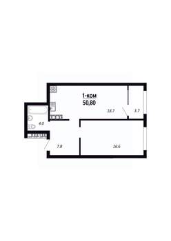 1-к квартира, вторичка, 51м2, 20/22 этаж
