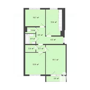 3-к квартира, строящийся дом, 74м2, 10/10 этаж