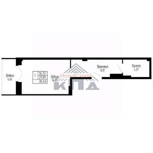 1-к квартира, строящийся дом, 30м2, 13/16 этаж