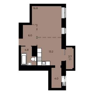 1-к квартира, строящийся дом, 45м2, 3/15 этаж