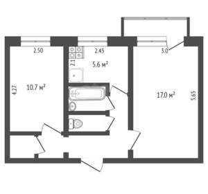 2-к квартира, вторичка, 48м2, 2/5 этаж