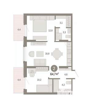 2-к квартира, вторичка, 65м2, 7/8 этаж