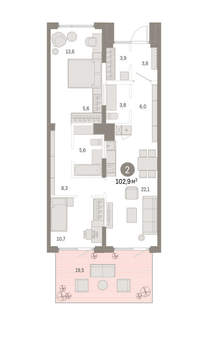 2-к квартира, вторичка, 103м2, 1/9 этаж