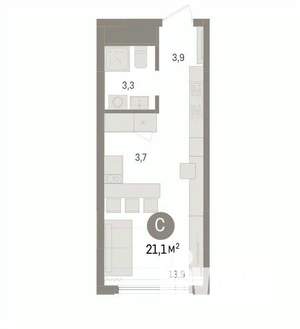 Студия квартира, сданный дом, 21м2, 2/17 этаж