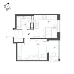 1-к квартира, строящийся дом, 37м2, 12/12 этаж