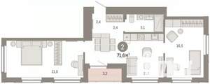2-к квартира, вторичка, 72м2, 10/16 этаж