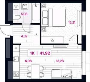1-к квартира, вторичка, 42м2, 2/15 этаж