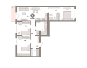 3-к квартира, вторичка, 92м2, 7/16 этаж