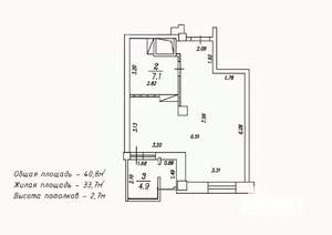 1-к квартира, сданный дом, 41м2, 14/18 этаж