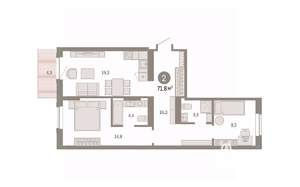 2-к квартира, вторичка, 72м2, 8/8 этаж