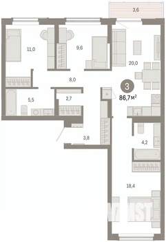 3-к квартира, вторичка, 87м2, 3/16 этаж