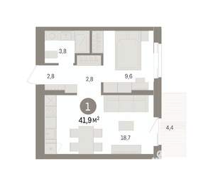 1-к квартира, вторичка, 42м2, 7/14 этаж