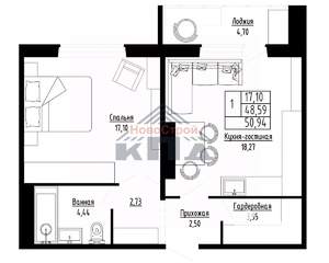 1-к квартира, строящийся дом, 51м2, 2/16 этаж